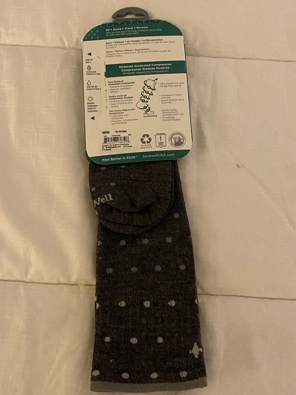 Sockwell Compression Socks Womens M/L (8-11) On the Spot Moderate Graduated Gray